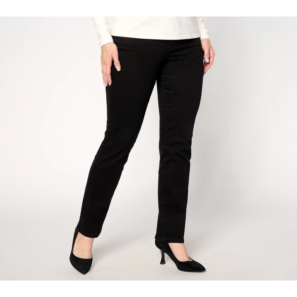 NYDJ Sheri Slim Straight Jeans Black High Rise Denim Womens 0P New‎ With Tags